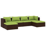 6 Piece Garden Lounge Set with Cushions Poly Rattan Brown - Front View