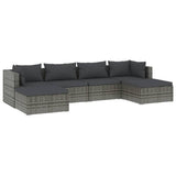 6 Piece Garden Lounge Set with Cushions Poly Rattan Grey - Front View