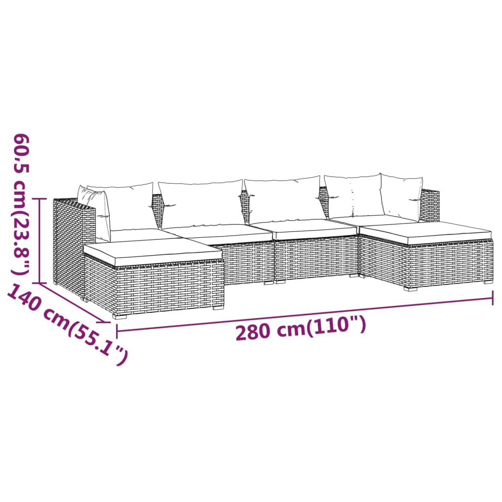 6 Piece Garden Lounge Set with Cushions Poly Rattan Grey