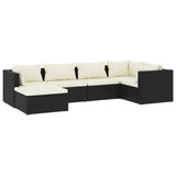 6 Piece Garden Lounge Set with Cushions Poly Rattan Black - Front View