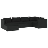 6 Piece Garden Lounge Set with Cushions Poly Rattan Black - Front View
