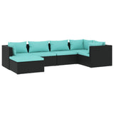 6 Piece Garden Lounge Set with Cushions Poly Rattan Black - Front View