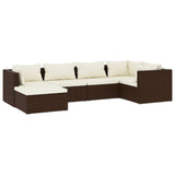 6 Piece Garden Lounge Set with Cushions Poly Rattan Brown - Front View