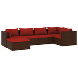 6 Piece Garden Lounge Set with Cushions Poly Rattan Brown - Front View