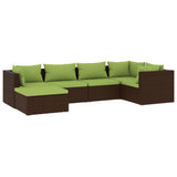6 Piece Garden Lounge Set with Cushions Poly Rattan Brown - Front View