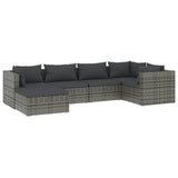 6 Piece Garden Lounge Set with Cushions Poly Rattan Grey - Front View