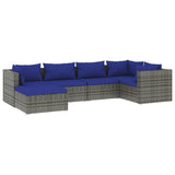 6 Piece Garden Lounge Set with Cushions Poly Rattan Grey - Front View