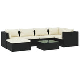 7 Piece Garden Lounge Set with Cushions Poly Rattan Black - Front View