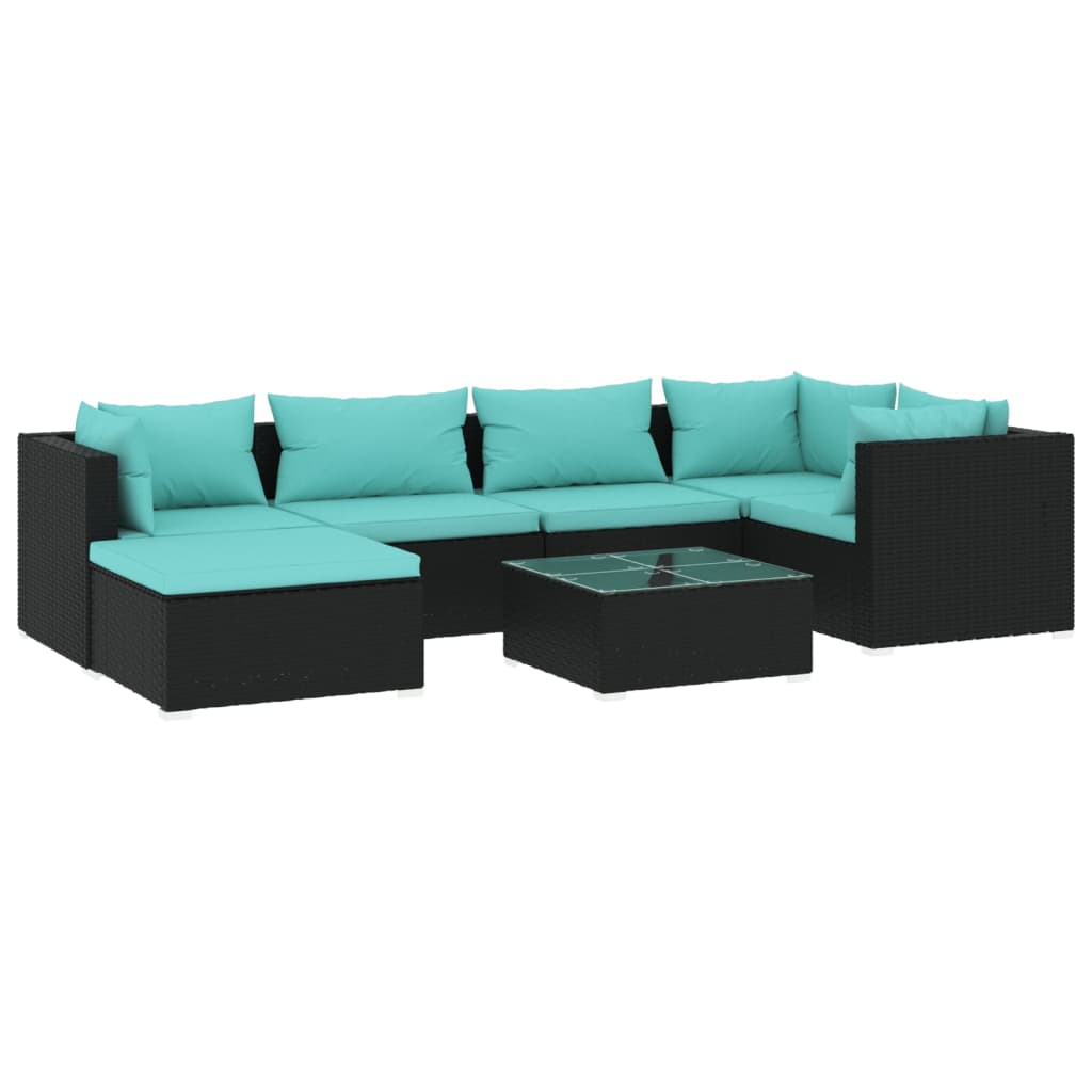 7 Piece Garden Lounge Set with Cushions Poly Rattan Black