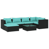 7 Piece Garden Lounge Set with Cushions Poly Rattan Black - Front View