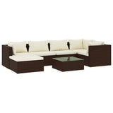 7 Piece Garden Lounge Set with Cushions Poly Rattan Brown - Front View