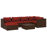 7 Piece Garden Lounge Set with Cushions Poly Rattan Brown - Front View