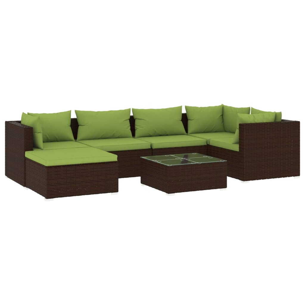 7 Piece Garden Lounge Set with Cushions Poly Rattan Brown
