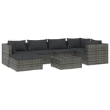 7 Piece Garden Lounge Set with Cushions Poly Rattan Grey - Front View