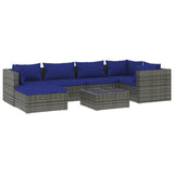 7 Piece Garden Lounge Set with Cushions Poly Rattan Grey - Front View