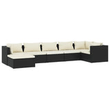 7 Piece Garden Lounge Set with Cushions Poly Rattan Black - Front View