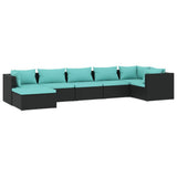 7 Piece Garden Lounge Set with Cushions Poly Rattan Black - Front View