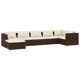 7 Piece Garden Lounge Set with Cushions Poly Rattan Brown - Front View
