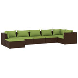 7 Piece Garden Lounge Set with Cushions Poly Rattan Brown - Front View