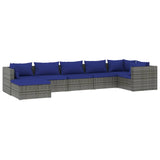 7 Piece Garden Lounge Set with Cushions Poly Rattan Grey - Front View