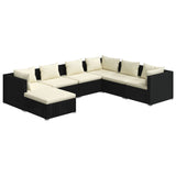 7 Piece Garden Lounge Set with Cushions Poly Rattan Black - Front View
