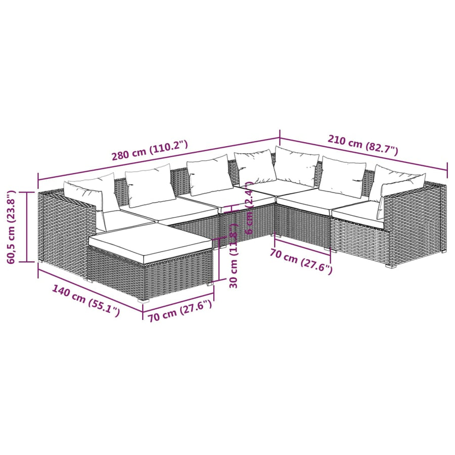 7 Piece Garden Lounge Set with Cushions Poly Rattan Black