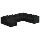 7 Piece Garden Lounge Set with Cushions Poly Rattan Black - Front View