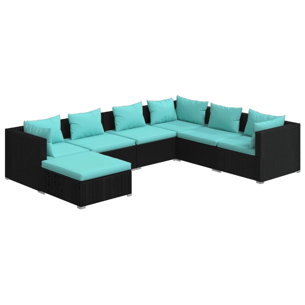 7 Piece Garden Lounge Set with Cushions Poly Rattan Black