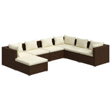 7 Piece Garden Lounge Set with Cushions Poly Rattan Brown - Front View