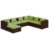 7 Piece Garden Lounge Set with Cushions Poly Rattan Brown - Front View