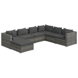 7 Piece Garden Lounge Set with Cushions Poly Rattan Grey - Front View