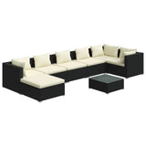 8 Piece Garden Lounge Set with Cushions Poly Rattan Black - Front View