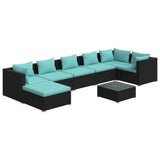 8 Piece Garden Lounge Set with Cushions Poly Rattan Black