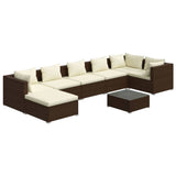 8 Piece Garden Lounge Set with Cushions Poly Rattan Brown - Front View