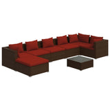 8 Piece Garden Lounge Set with Cushions Poly Rattan Brown - Front View