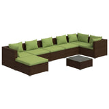 8 Piece Garden Lounge Set with Cushions Poly Rattan Brown - Front View