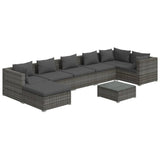 8 Piece Garden Lounge Set with Cushions Poly Rattan Grey - Front View