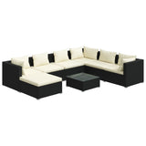 8 Piece Garden Lounge Set with Cushions Poly Rattan Black - Front View