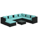 8 Piece Garden Lounge Set with Cushions Poly Rattan Black