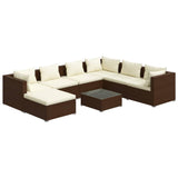 8 Piece Garden Lounge Set with Cushions Poly Rattan Brown - Front View