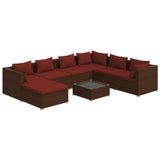 8 Piece Garden Lounge Set with Cushions Poly Rattan Brown - Front View