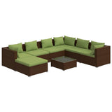 8 Piece Garden Lounge Set with Cushions Poly Rattan Brown - Front View
