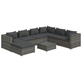 8 Piece Garden Lounge Set with Cushions Poly Rattan Grey - Front View