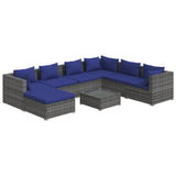 8 Piece Garden Lounge Set with Cushions Poly Rattan Grey - Front View