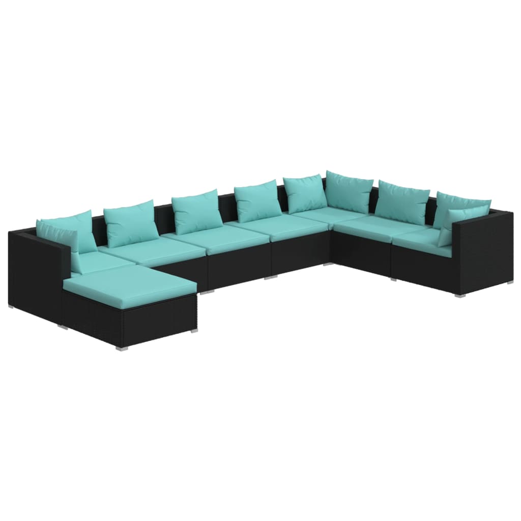 8 Piece Garden Lounge Set with Cushions Poly Rattan Black