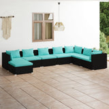 8 Piece Garden Lounge Set with Cushions Poly Rattan Black