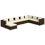 8 Piece Garden Lounge Set with Cushions Poly Rattan Brown - Front View