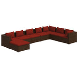 8 Piece Garden Lounge Set with Cushions Poly Rattan Brown - Front View