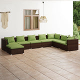 8 Piece Garden Lounge Set with Cushions Poly Rattan Brown