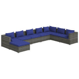 8 Piece Garden Lounge Set with Cushions Poly Rattan Grey - Front View